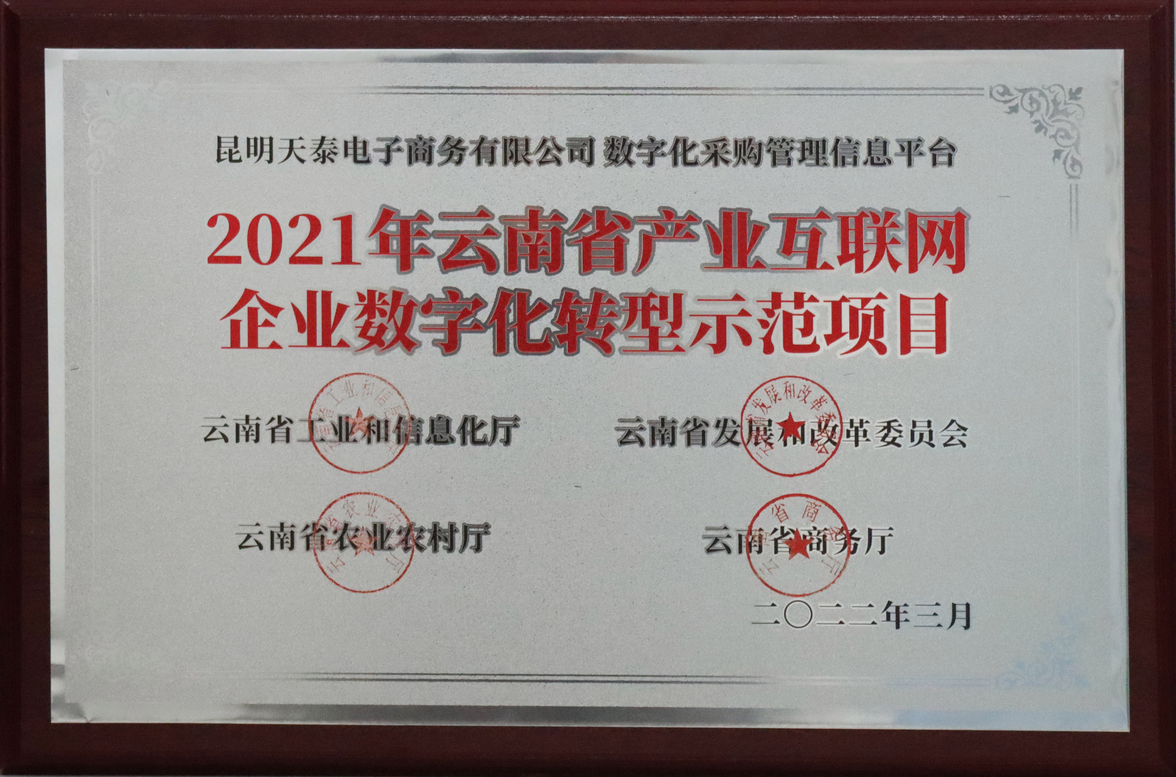 喜报！天泰电商成功入选省企业数字化转型示范项目