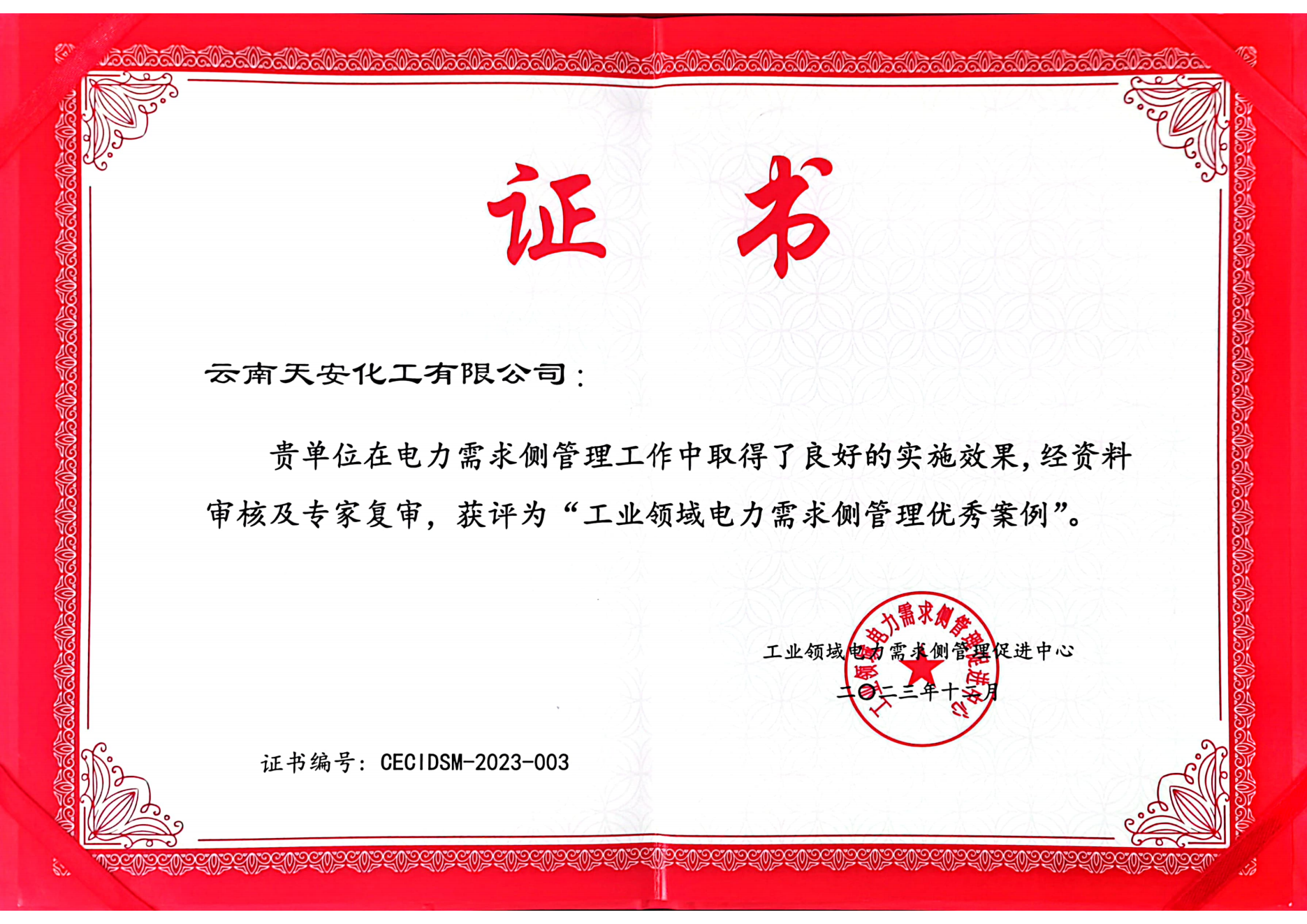 云南省唯一！天安化工获评全国工业领域电力需求侧管理示范企业